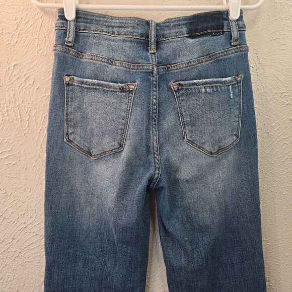Risen Embellsied Flare Jeans High Waisted Dark Blue Wash Stretch Denim Size 26 - Picture 7 of 12